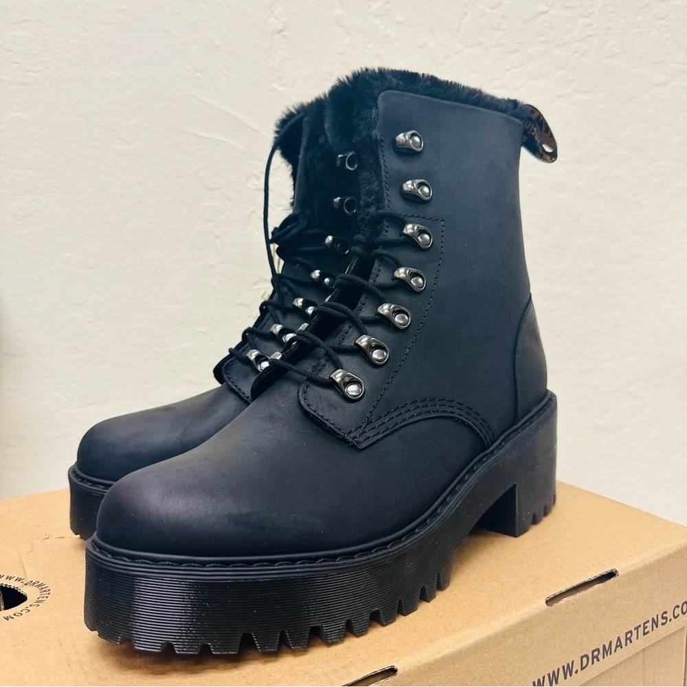 Dr. Martens Leona Faux Fur Lined Block Heel Platform Boot